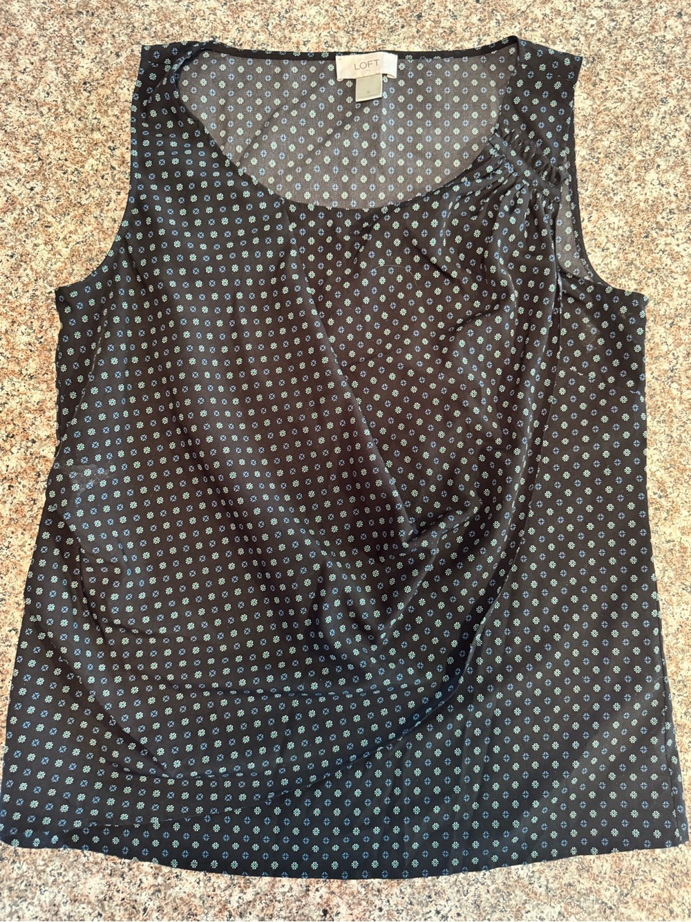 LOFT Black Sleeveless Top with Blue Micro Dot Print